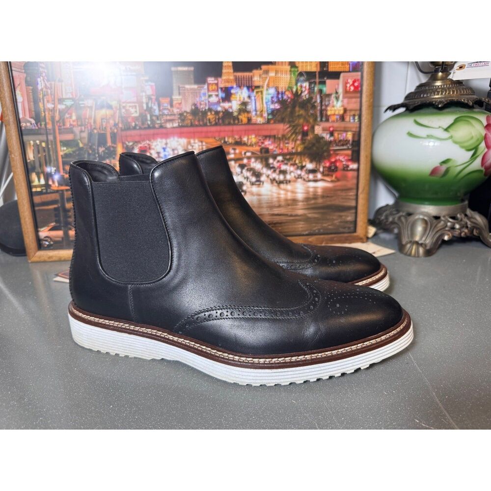 Johnston & Murphy Collection Chelsea Wingtip Boots Black Leather Italy Mens 10M